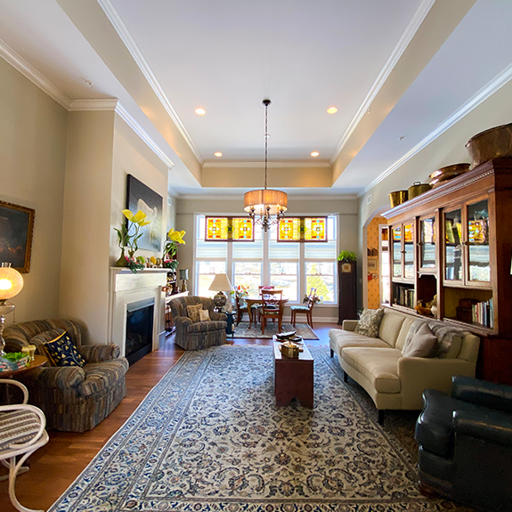 living room with bookshelf