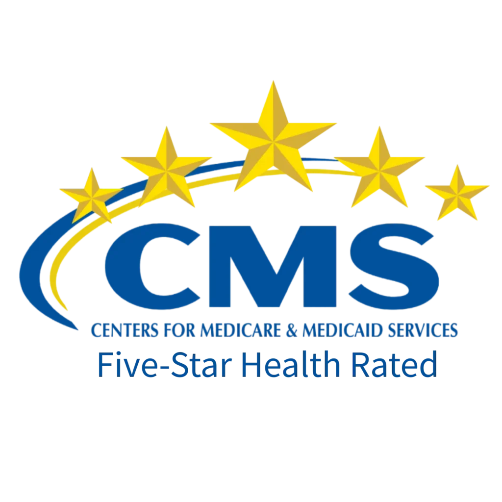 CMS logo with five gold stars arching over a blue wordmark and yellow arc, representing Centers for Medicare & Medicaid Services (Five-Star Health Rated).